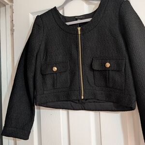 Ann Taylor Black Cropped  Blazer with Gold Hardware